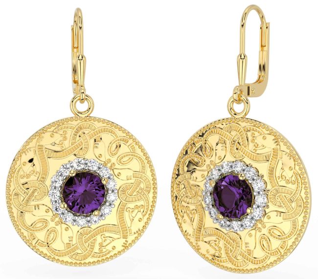 Diamond Alexandrite Gold Celtic Warrior Dangle Earrings