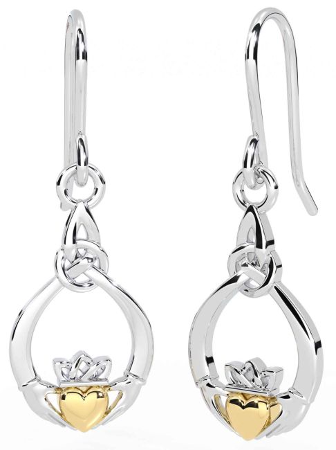Gold Silver Claddagh Dangle Earrings