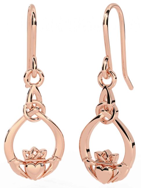 Rose Gold Claddagh Dangle Earrings