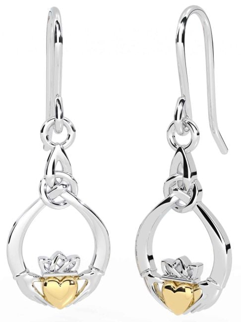 Gold Silver Claddagh Dangle Earrings
