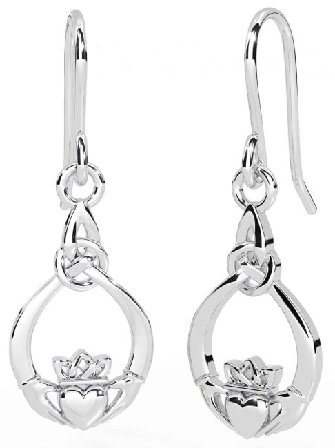 Silver Claddagh Dangle Earrings