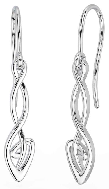 White Gold Celtic Dangle Earrings