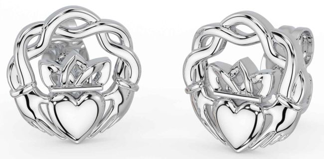 Silver Celtic Claddagh Stud Earrings