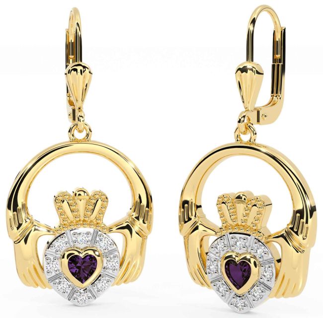 Diamante Alessandrite Oro Claddagh Penzolare Orecchini