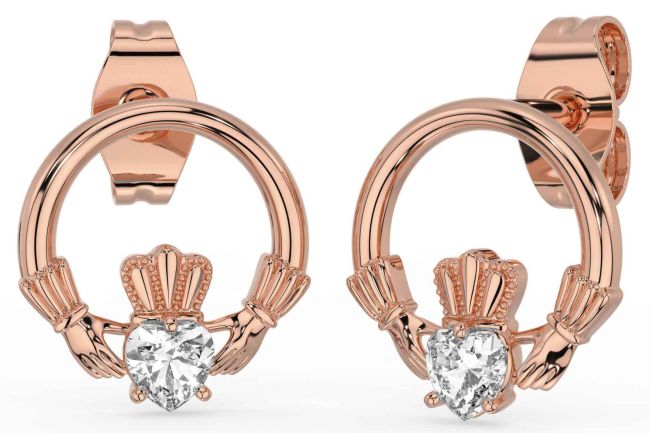 Diamond Rose Gold Claddagh Stud Earrings