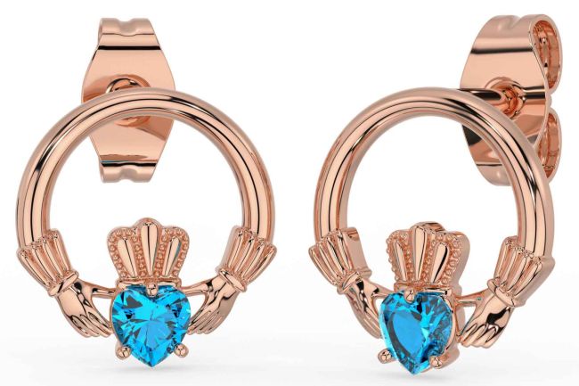 Topaz Rose Gold Claddagh Stud Earrings