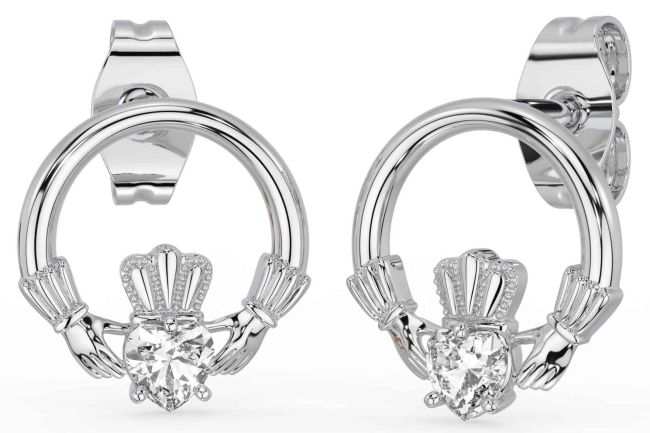 Diamant Sølv Claddagh Stud Øreringe