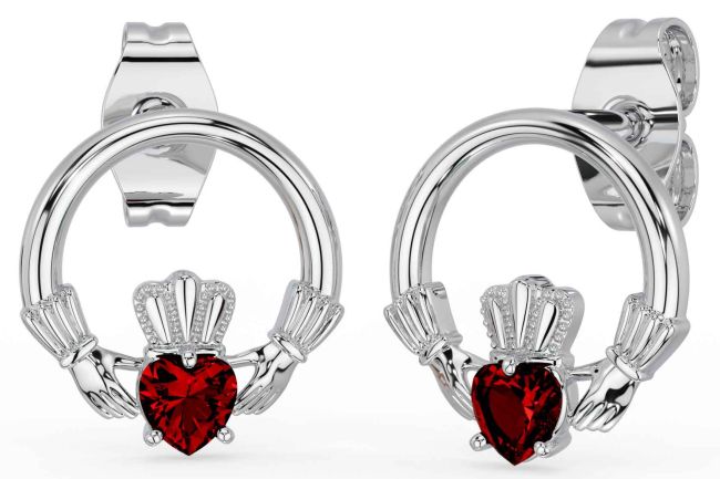 Grenat Argent Claddagh Goujon Des boucles d'oreilles