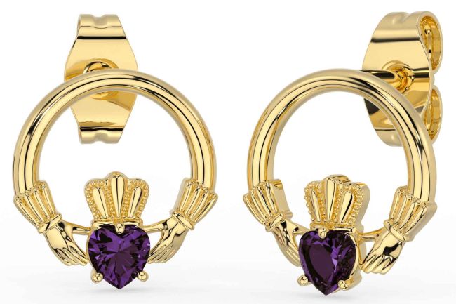 Alexandrite Gold Claddagh Stud Earrings