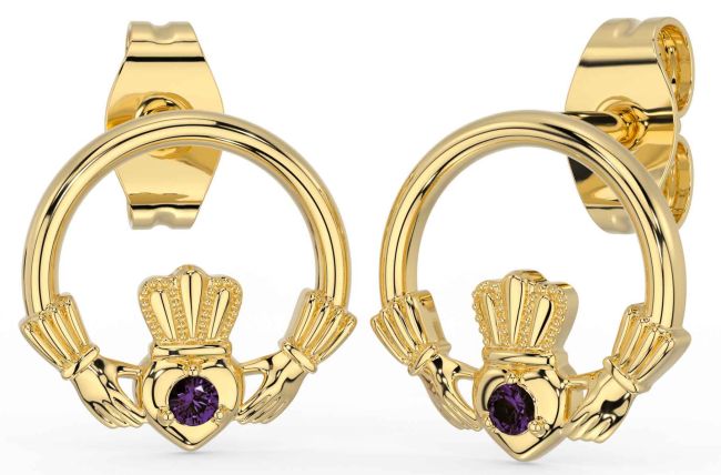 Alexandrite Gold Silver Claddagh Stud Earrings