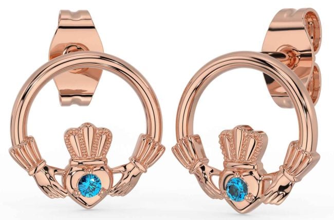 Topaz Rose Gold Claddagh Stud Earrings