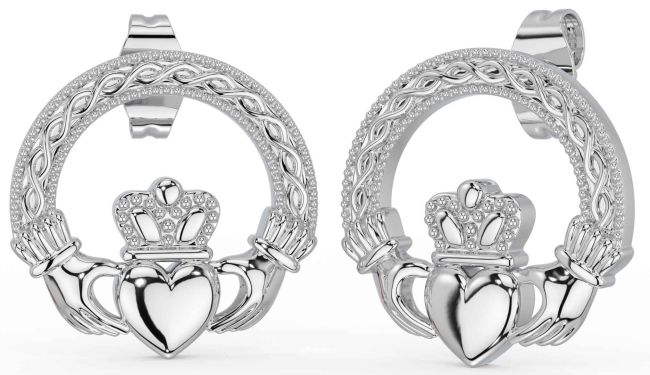 Silver Celtic Claddagh Dangle Earrings