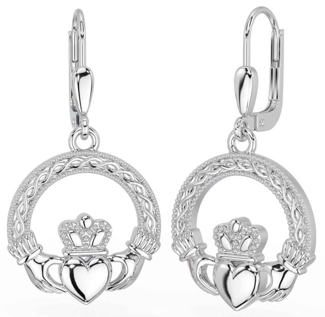 Silver Celtic Claddagh Dangle Earrings