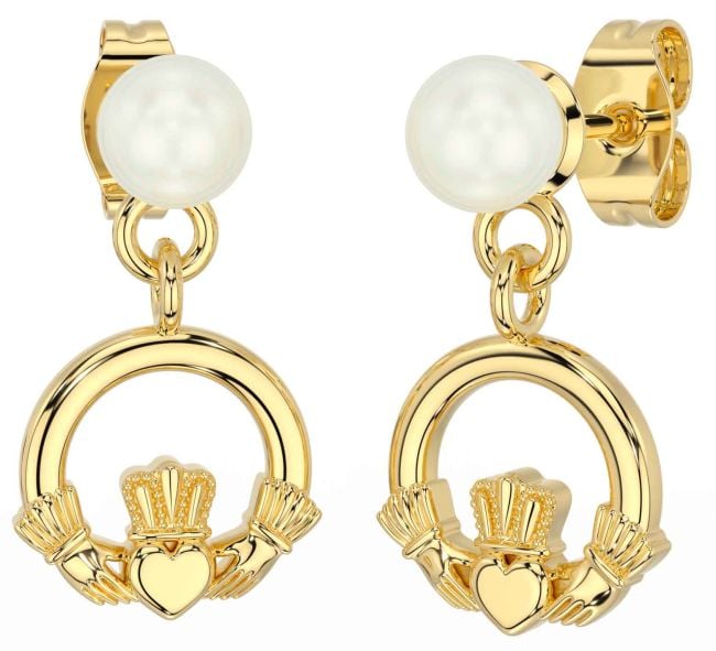 Perla Oro Plata Claddagh Colgar Pendientes