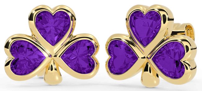 Amethyst Gold Silver Shamrock Stud Earrings