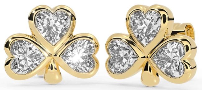 Diamond Gold Silver Shamrock Stud Earrings