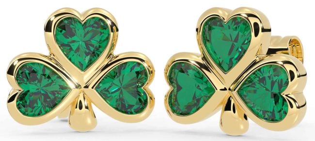 Emerald Gold Silver Shamrock Stud Earrings