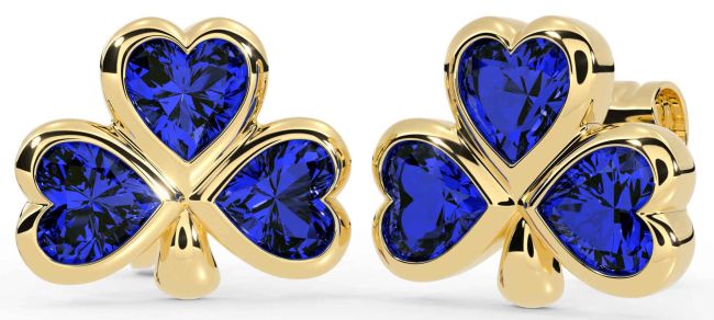 Sapphire Gold Silver Shamrock Stud Earrings