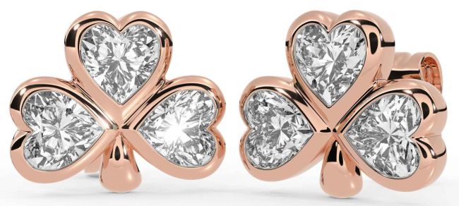 Diamond Rose Gold Shamrock Stud Earrings