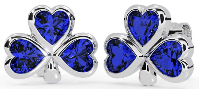 Sapphire Silver Shamrock Stud Earrings