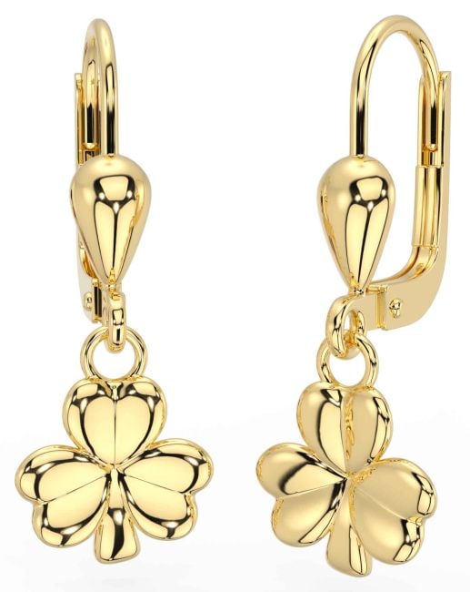 Gold Silver Shamrock Dangle Earrings