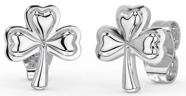 White Gold Shamrock Stud Earrings