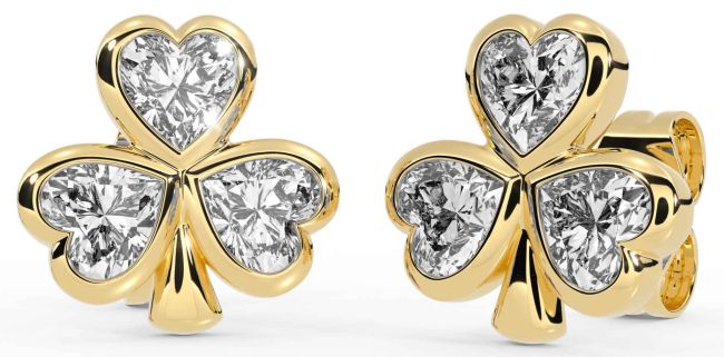 Diamond Gold Silver Shamrock Stud Earrings