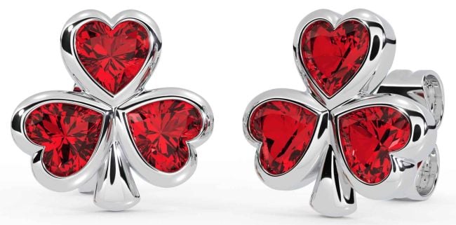 Ruby Silver Shamrock Stud Earrings