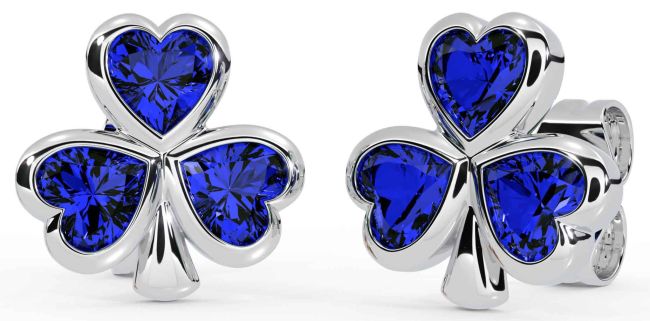 Sapphire Silver Shamrock Stud Earrings