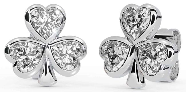 Diamond White Gold Shamrock Stud Earrings