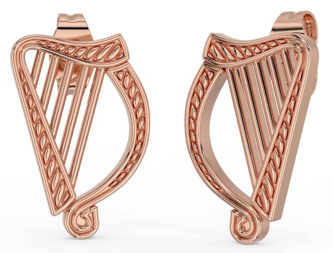 Rose Gold Silver Celtic Irish harp Dangle Earrings