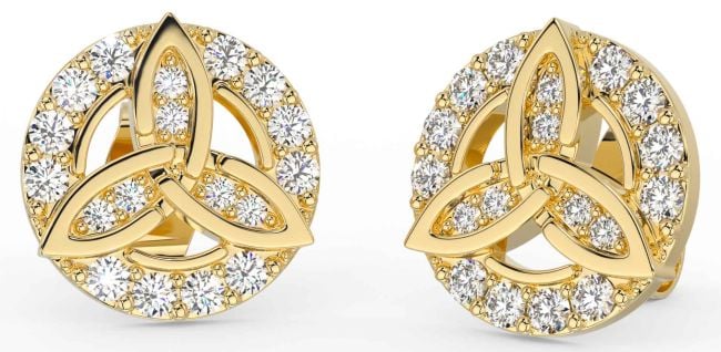 Diamond Gold Silver Celtic Trinity Knot Stud Earrings