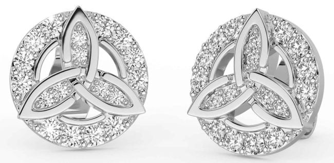 Diamond Silver Celtic Trinity Knot Stud Earrings