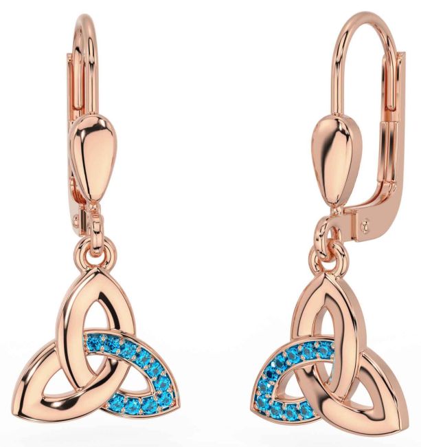 Topaz Rose Gold Silver Celtic Trinity Knot Dangle Earrings