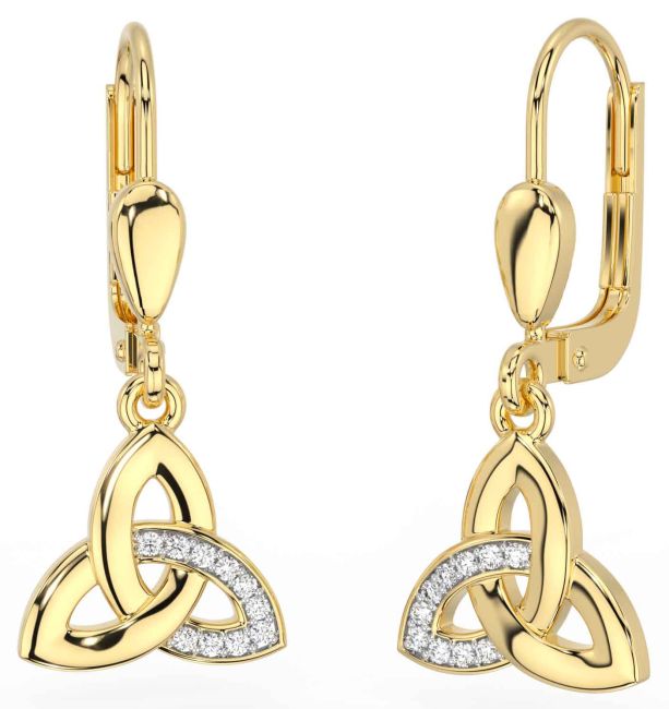 Diamond Gold Silver Celtic Trinity Knot Dangle Earrings