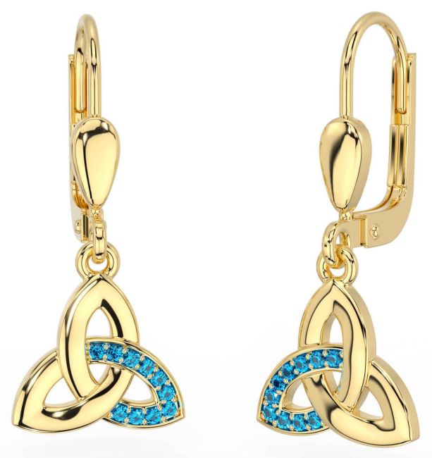Topaz Gold Silver Celtic Trinity Knot Dangle Earrings