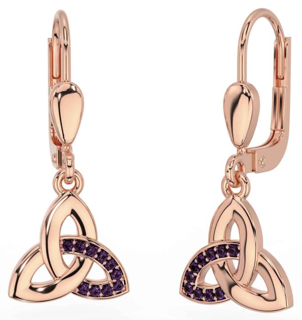 Alexandrite Rose Gold Celtic Trinity Knot Dangle Earrings