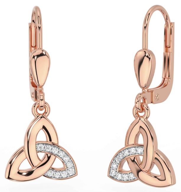 Diamond Rose Gold Celtic Trinity Knot Dangle Earrings