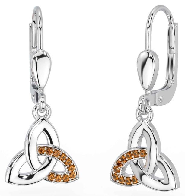 Citrine Silver Celtic Trinity Knot Dangle Earrings