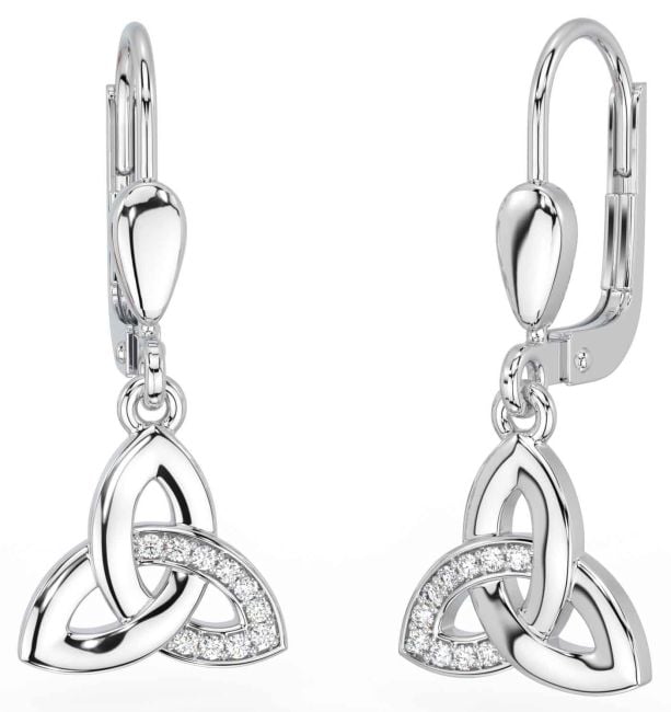 Diamond Silver Celtic Trinity Knot Dangle Earrings