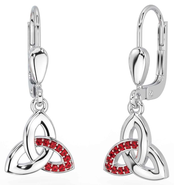 Ruby Silver Celtic Trinity Knot Dangle Earrings