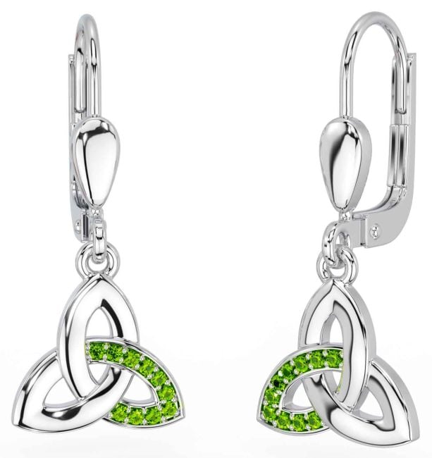 Peridot White Gold Celtic Trinity Knot Dangle Earrings