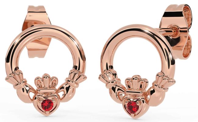 Ruby Rose Gold Silver Claddagh Stud Earrings