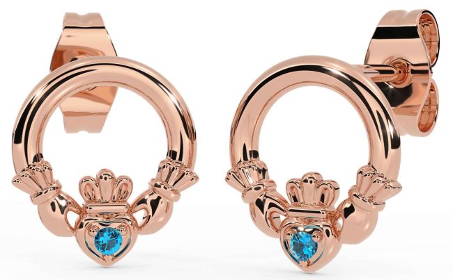 Topaz Rose Gold Silver Claddagh Stud Earrings