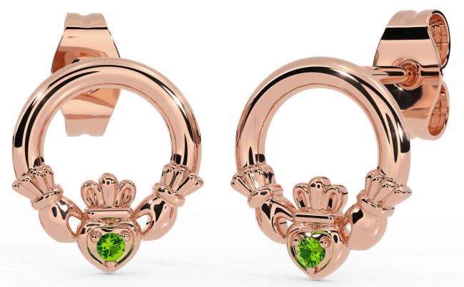 Peridot Rose Gold Claddagh Stud Earrings