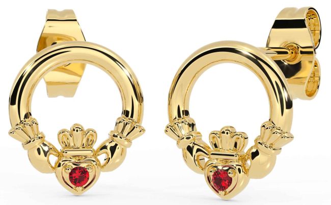 Ruby Gold Claddagh Stud Earrings