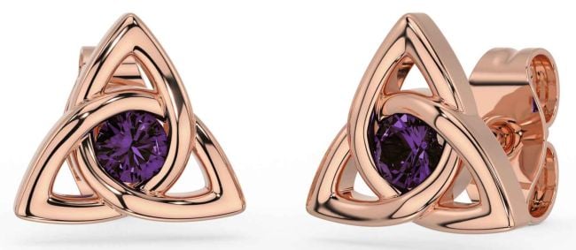 Alexandrite Rose Gold Silver Celtic Trinity Knot Stud Earrings