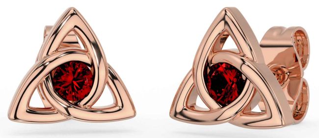 Garnet Rose Gold Silver Celtic Trinity Knot Stud Earrings