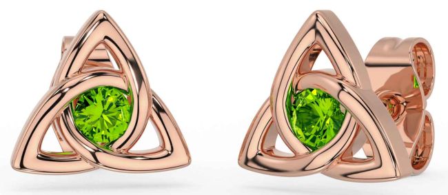 Peridot Rose Gold Silver Celtic Trinity Knot Stud Earrings