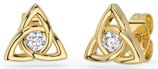 Diamond Gold Silver Celtic Trinity Knot Stud Earrings